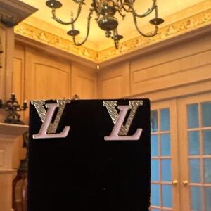 Louis Vuitton silver pink and Crystal Earrings signed in back of each earring